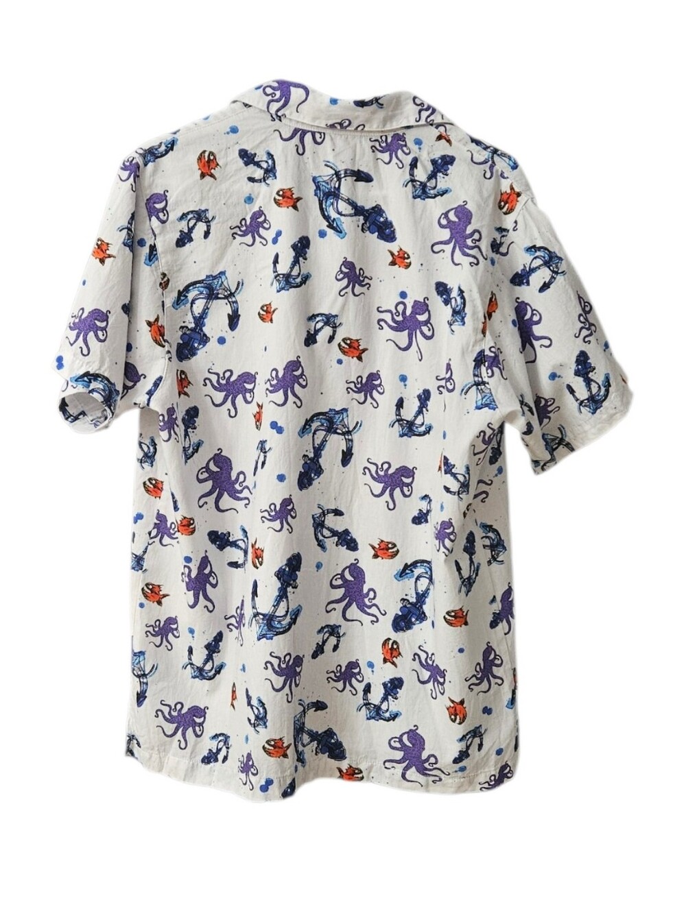Pirana Joe Octopus & Anchor Print Button Up Shirt Men's Large Short Sleeve - Picture 2 of 9